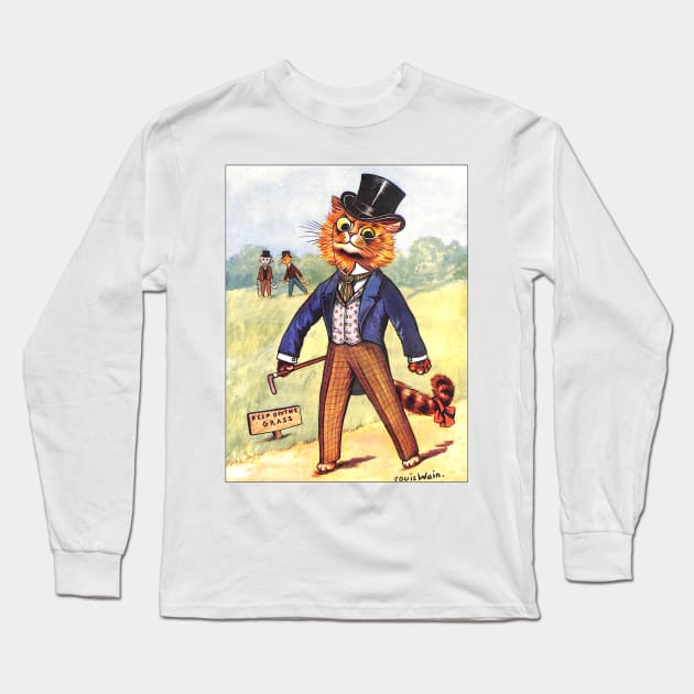 Funny Fashion Cat by Louis Wain Long Sleeve T-Shirt by KarwilbeDesigns